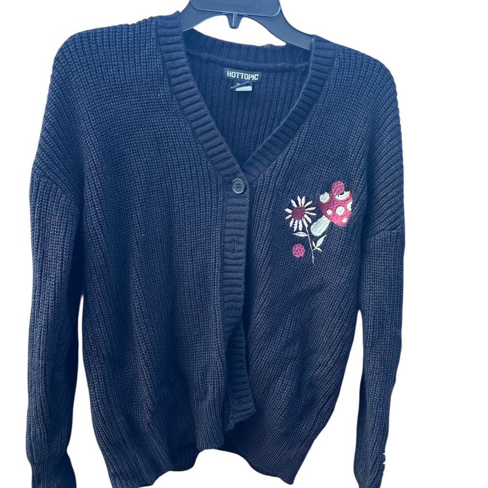 Hot Topic Black Cardigan with Floral Design